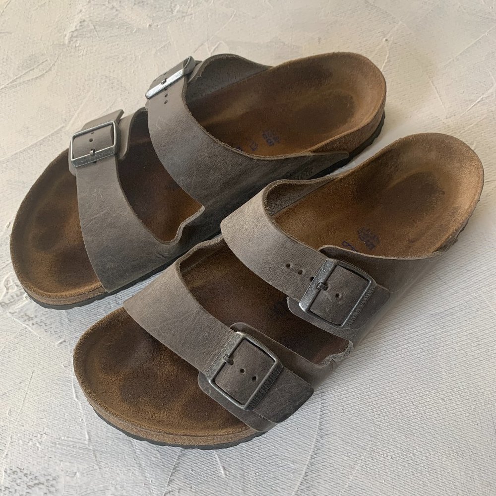 Birkenstock Arizona Soft Footbed - Leather - Color: Iron 45 (US Men's 12-12.5)